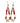 Native American Hand Beaded Earrings: Red Transparent w/ Mini Imitation Elk Teeth